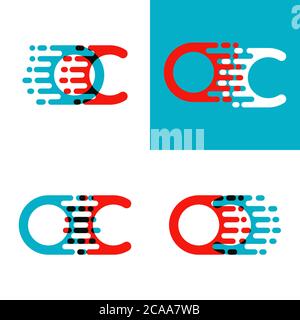 OC letters logo with accent speed in red and blue Stock Vector