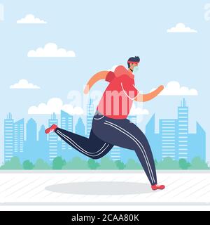 young man wearing medical mask running avatar character vector illustration design Stock Vector