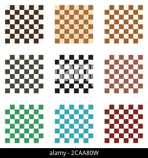 Chessboard set in different colors. Board for chess game in vintage and modern styles Stock Vector