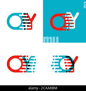 OY letters logo with accent speed in red and blue Stock Vector
