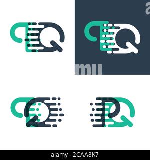 PQ letters logo with accent speed in green and dark blue Stock Vector