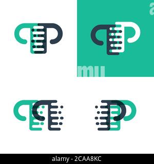 PP letters logo with accent speed in green and dark blue Stock Vector