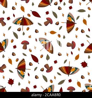 Vector autumn pattern. Umbrella and falling leaves. Autumn leaves. Children's print for textiles and clothing. Product design Stock Vector
