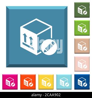 Package edit white icons on edged square buttons in various trendy colors Stock Vector