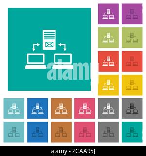 Multiple connections to mail server multi colored flat icons on plain square backgrounds. Included white and darker icon variations for hover or activ Stock Vector
