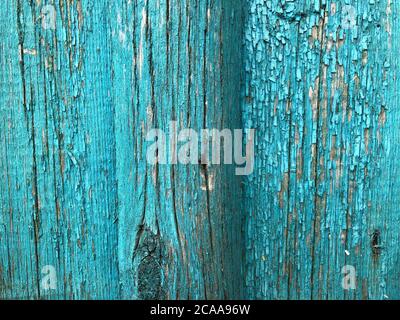 Old wooden painted light blue rustic background, paint peeling Stock Photo