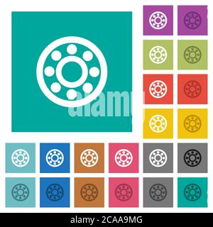 Bearings multi colored flat icons on plain square backgrounds. Included white and darker icon variations for hover or active effects. Stock Vector