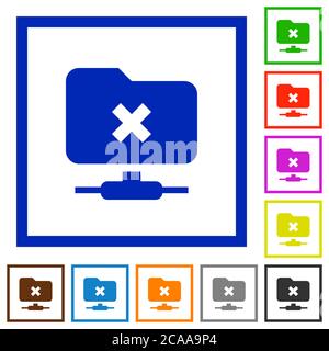 FTP cancel operation flat color icons in square frames on white background Stock Vector