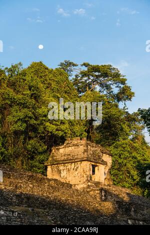 The Temple of the Skull, or Temple XII, in the ruins of the Mayan city of Palenque,  Palenque National Park, Chiapas, Mexico.  A UNESCO World Heritage Stock Photo