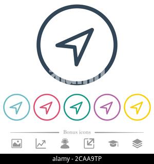 Direction arrow flat color icons in round outlines. 6 bonus icons included. Stock Vector