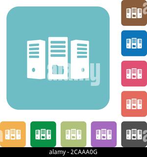 File server white flat icons on color rounded square backgrounds Stock Vector