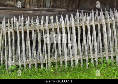 Old, heavily weathered gray wooden fences Stock Photo