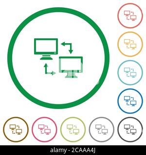 Data syncronization flat color icons with quadrant frames on white ...