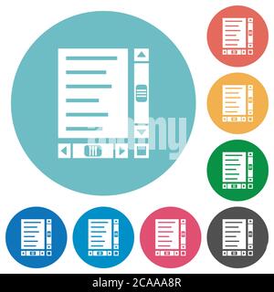 Document with content and scroll bars flat white icons on round color backgrounds Stock Vector