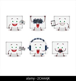 Whiteboard cartoon character are playing games with various cute emoticons Stock Vector