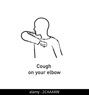 Cover your mouth and nose with arm when cough or sneeze. vector warning ...