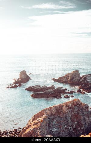 Landscape of a rocky cliff near the ocean in Loiba, Galicia Stock Photo