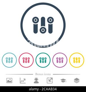 Control panel flat color icons in round outlines. 6 bonus icons included. Stock Vector