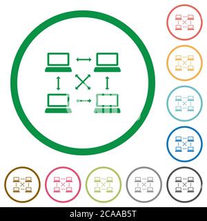 Content delivery network flat color icons in round outlines on white background Stock Vector