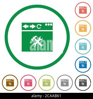 Browser tools flat color icons in round outlines on white background Stock Vector