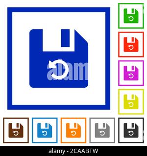 Undo last file operation flat color icons in square frames on white background Stock Vector