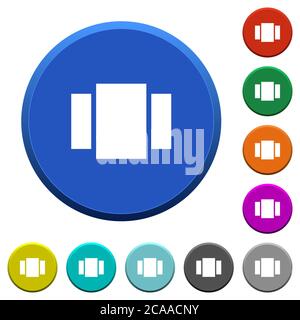 View carousel round color beveled buttons with smooth surfaces and flat white icons Stock Vector