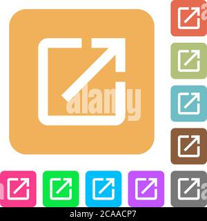 Open in new window flat icons on rounded square vivid color backgrounds. Stock Vector