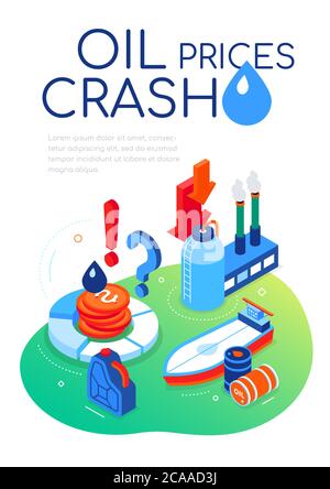 Oil prices crash - modern colorful isometric web banner Stock Vector