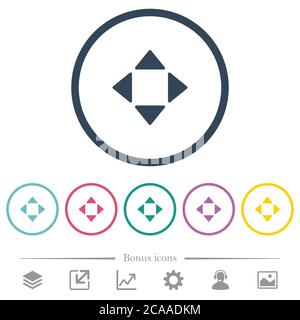 Control arrows flat color icons in round outlines. 6 bonus icons included. Stock Vector