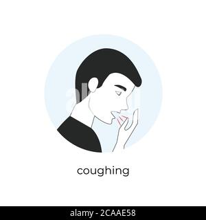 man coughing, Sick man having dry cough, illustration of a cough man, Male person with asthma, Man covering cough with hand. symptom of  coronavirus Stock Vector