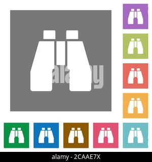 Binoculars flat icons on simple color square backgrounds Stock Vector