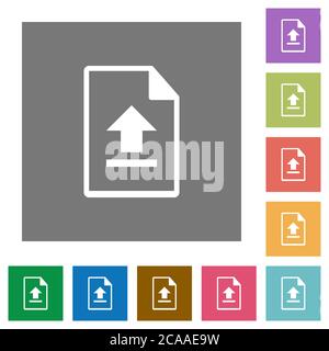 Upload file flat icons on simple color square backgrounds Stock Vector