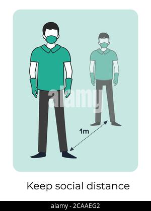 Social Distancing sign. Keep social distance. Keep the 1 meter distance. Vector illustration. Preventive measures. social isolation and self quarantin Stock Vector