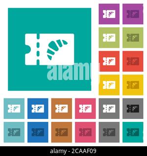 Bakery discount coupon multi colored flat icons on plain square backgrounds. Included white and darker icon variations for hover or active effects. Stock Vector