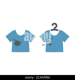 Clean and dirty t-shirt with a stain. Washing service symbol, t-shirt on a hanger glyph icon set. Stock Vector
