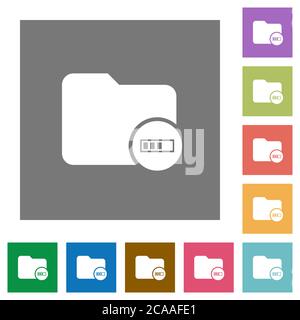 Directory processing flat icons on simple color square backgrounds Stock Vector