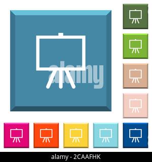 Easel with blank canvas white icons on edged square buttons in various trendy colors Stock Vector