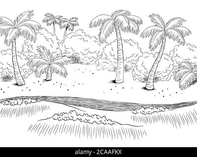 Sea coast graphic black white landscape sketch illustration vector Stock Vector