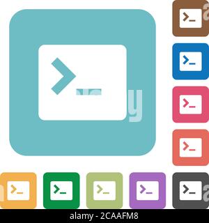 Command terminal white flat icons on color rounded square backgrounds Stock Vector