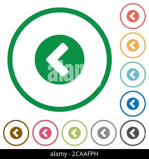 Chevron left flat color icons in round outlines on white background Stock Vector