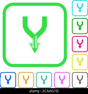 Merge arrows down vivid colored flat icons in curved borders on white background Stock Vector