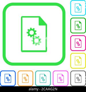 Executable file vivid colored flat icons in curved borders on white background Stock Vector