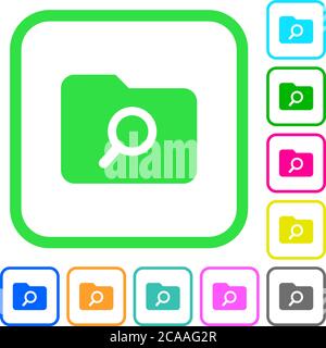 Folder search vivid colored flat icons in curved borders on white background Stock Vector