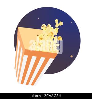 Paper cup with popcorn background. Striped popcorn cardboard bucket. Vector Stock Vector