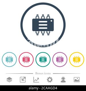Hardware options flat color icons in round outlines. 6 bonus icons included. Stock Vector