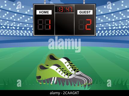 soccer sport emblem poster with stadium and scoreboard vector illustration design Stock Vector