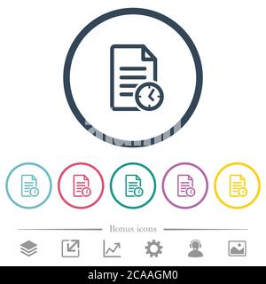 Document last modified time flat color icons in round outlines. 6 bonus icons included. Stock Vector