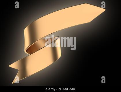 Long golden curly gift ribbon for your design. 3d illustration isolated over black background. Stock Photo