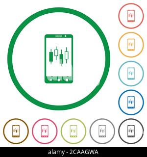 Mobile broker flat color icons in round outlines on white background Stock Vector
