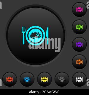 Steak for lunch dark push buttons with vivid color icons on dark grey background Stock Vector